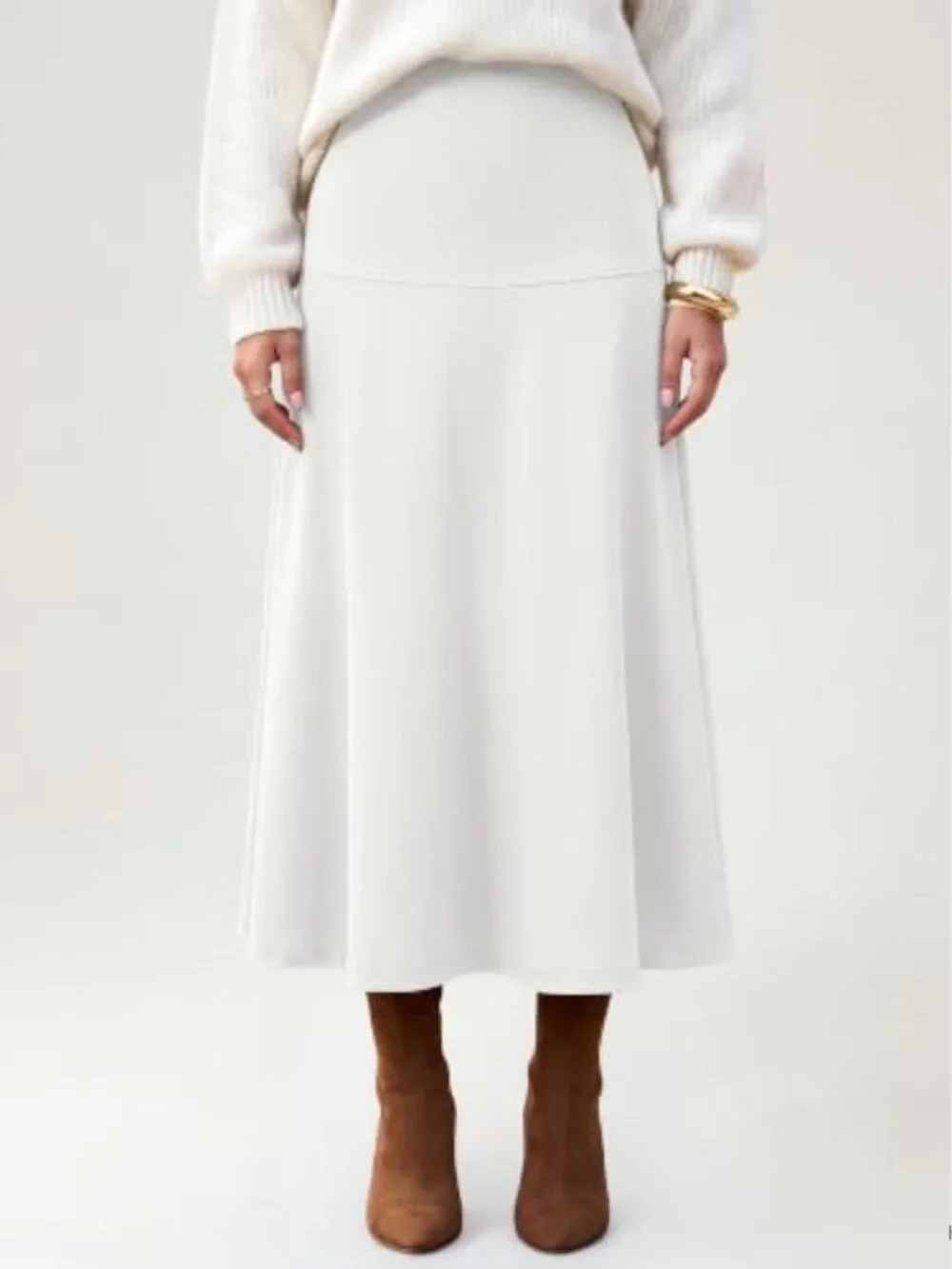 High Waist A-Line Midi Skirt Pleated Flowy Swing Dressy Casual Work